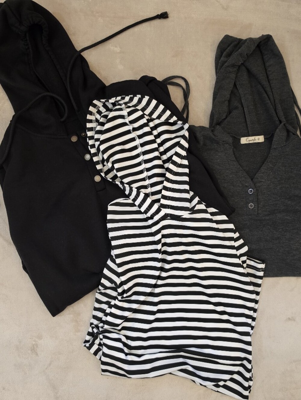 3 Striped Black and White, Bkack and Gray Hoodie Tunic / Swim Cover-Up